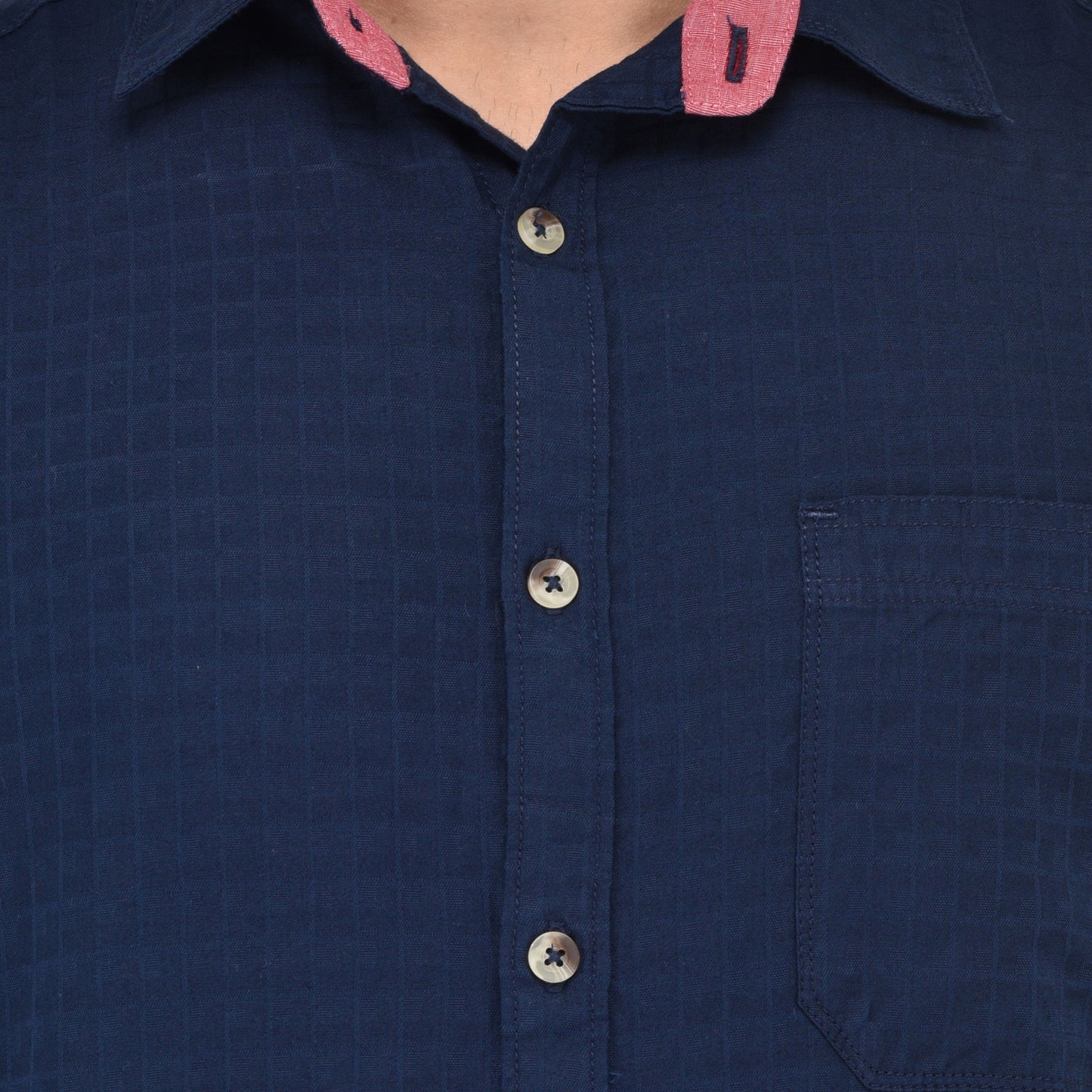 Crosscreek Men Navy Blue Dobby Casual Shirt Crosscreek