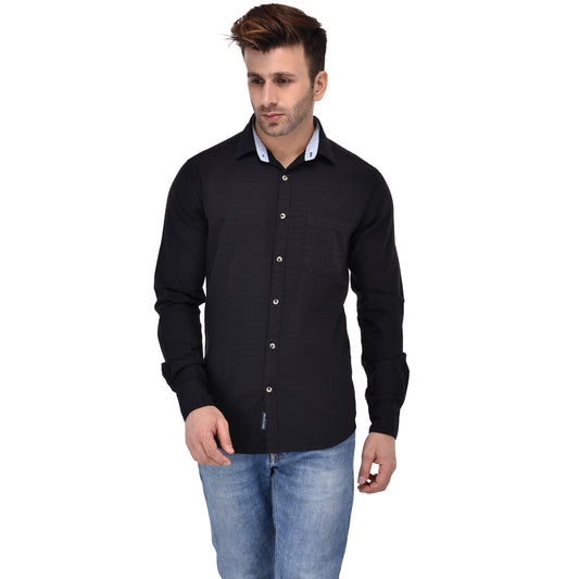 Crosscreek Men Black Dobby Casual Shirt Crosscreek