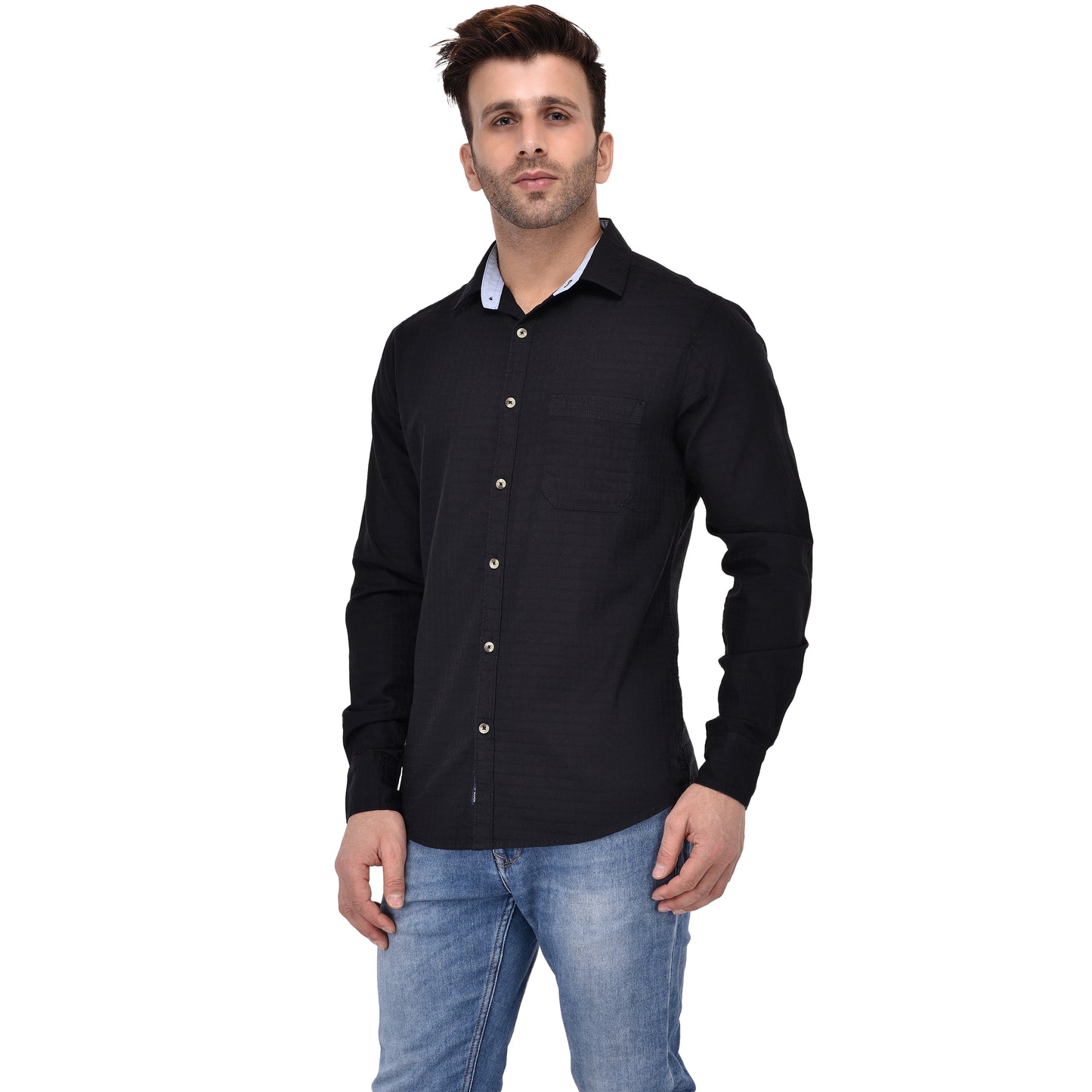 Crosscreek Men Black Dobby Casual Shirt Crosscreek