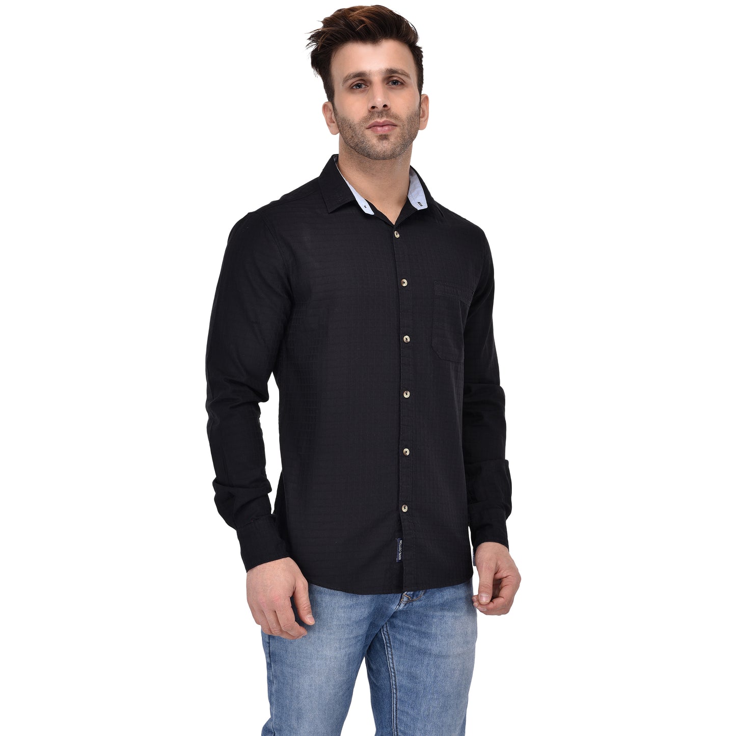 Crosscreek Men Black Dobby Casual Shirt Crosscreek