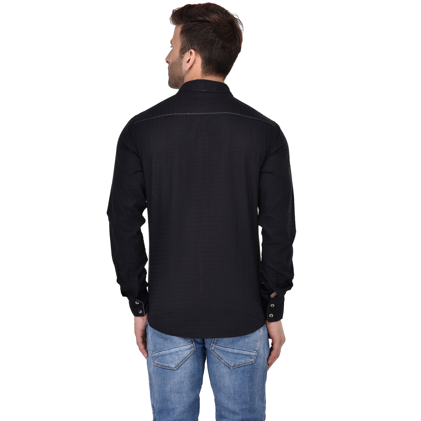 Crosscreek Men Black Dobby Casual Shirt Crosscreek