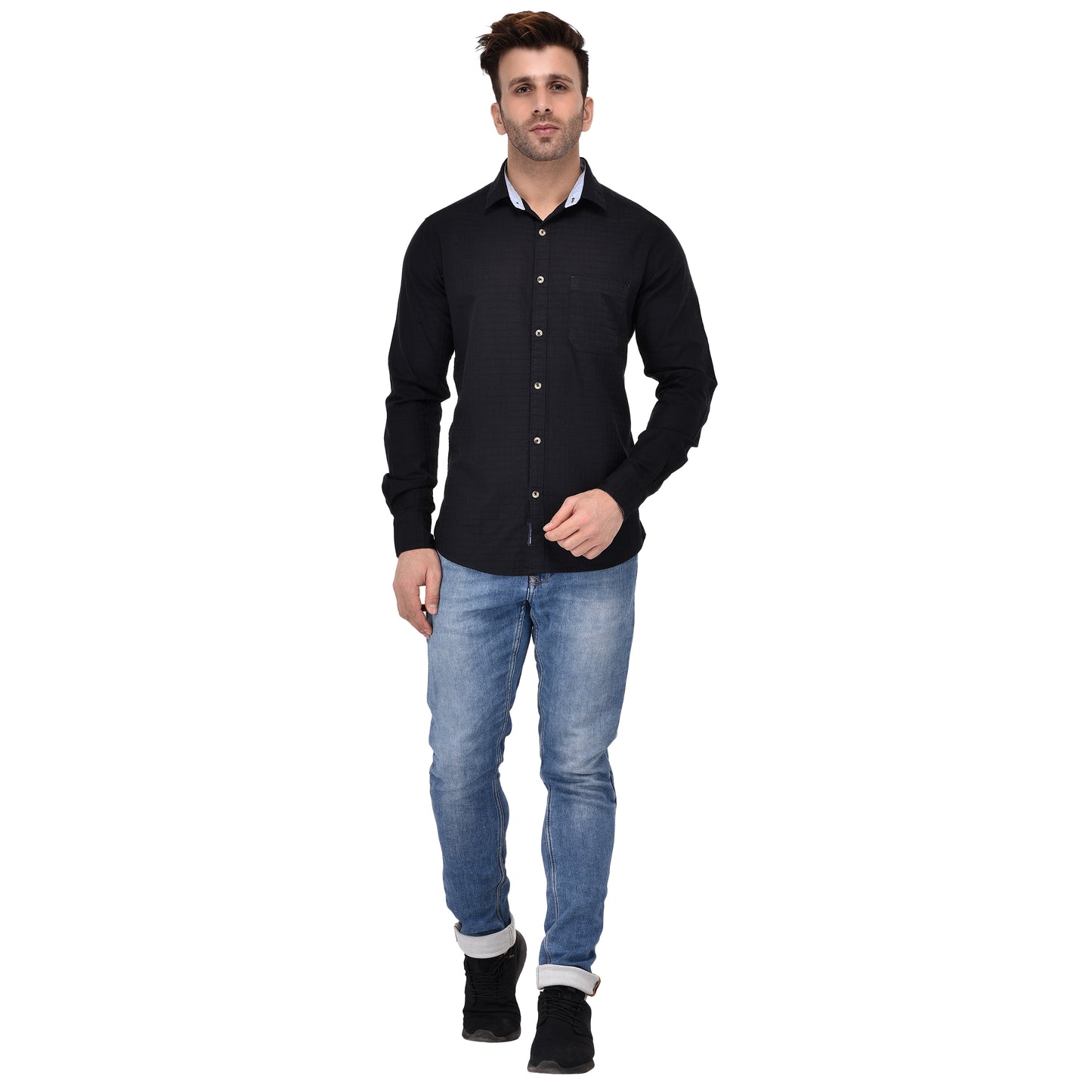 Crosscreek Men Black Dobby Casual Shirt Crosscreek