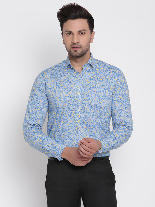 Blue Printed Men Formal Shirt Copperline