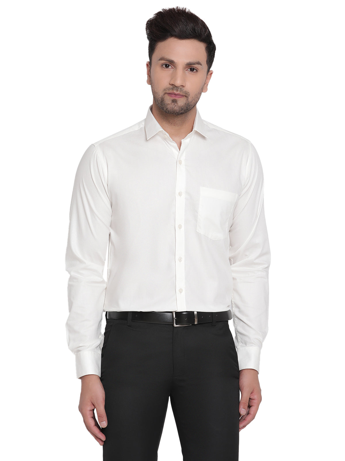 Men Dobby White Solid Formal Shirt Copperline