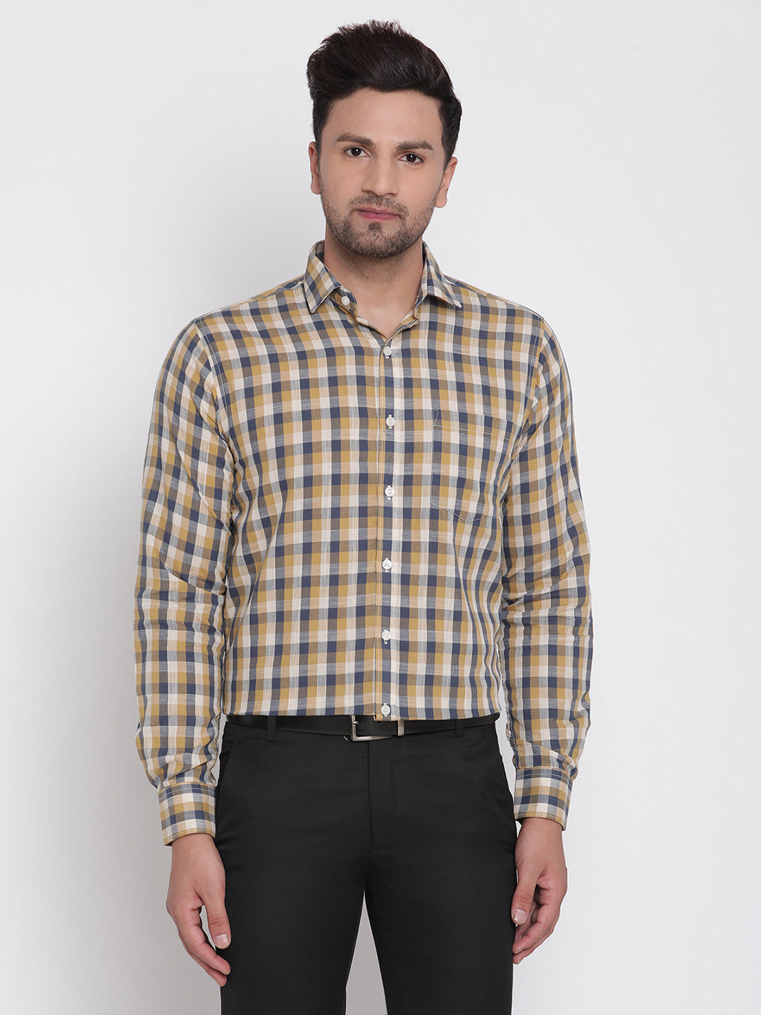 Blue & Brown Checked Men Formal Shirt Copperline