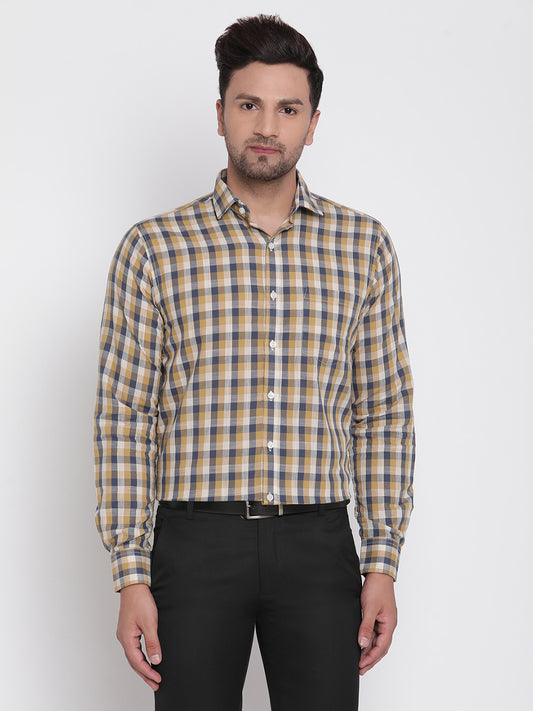 Blue & Brown Checked Men Formal Shirt Copperline