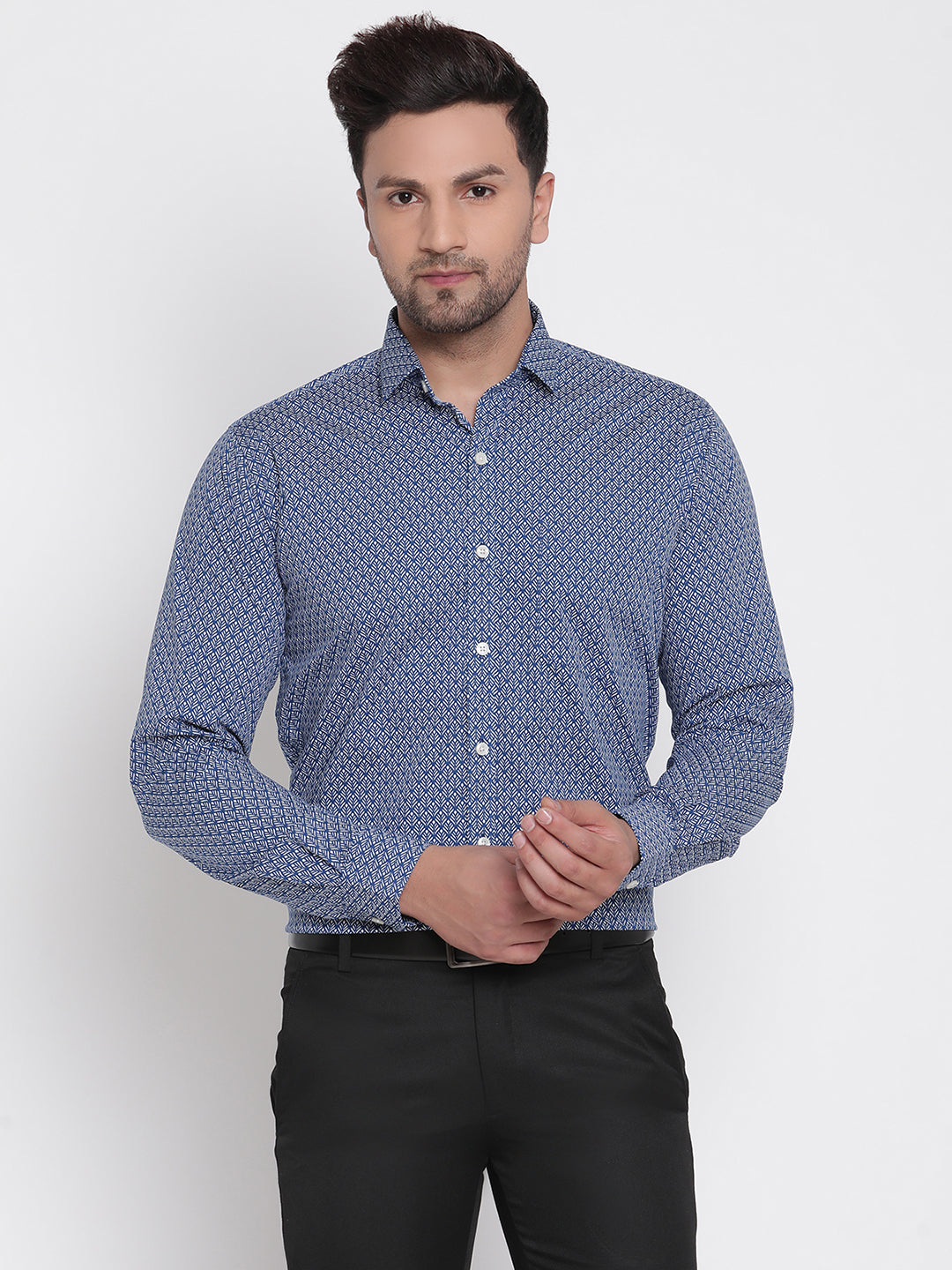 Navy Blue Printed Men Formal Shirt Copperline