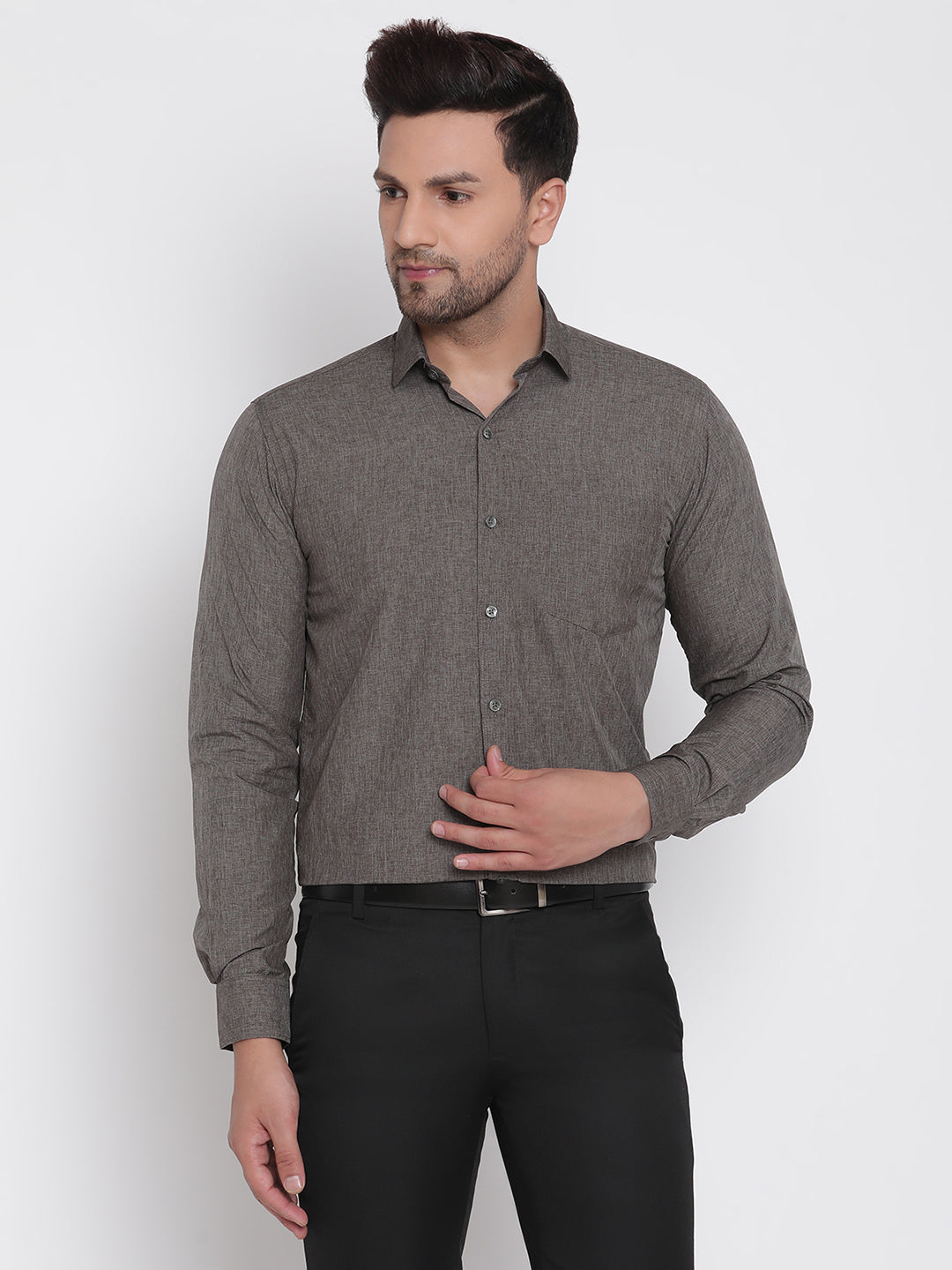 Men Grey Chambray Formal Shirt Copperline