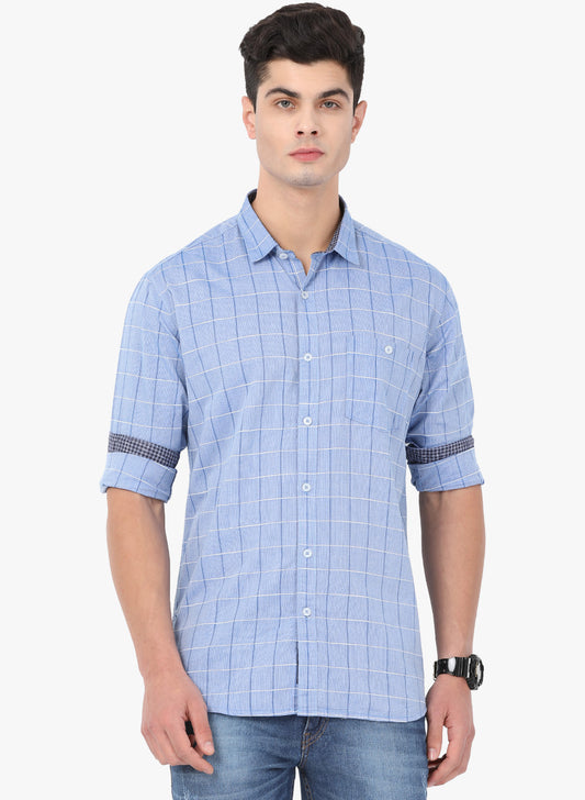 Crosscreek Men Blue Checks Casual Shirt Crosscreek