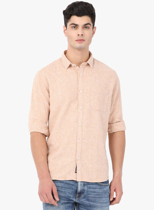 Crosscreek Men Beige Solid Waffle Casual Shirt Crosscreek