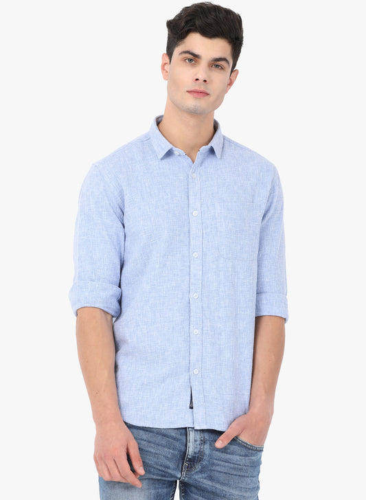Crosscreek Men Light Blue Solid Waffle Casual Shirt Crosscreek