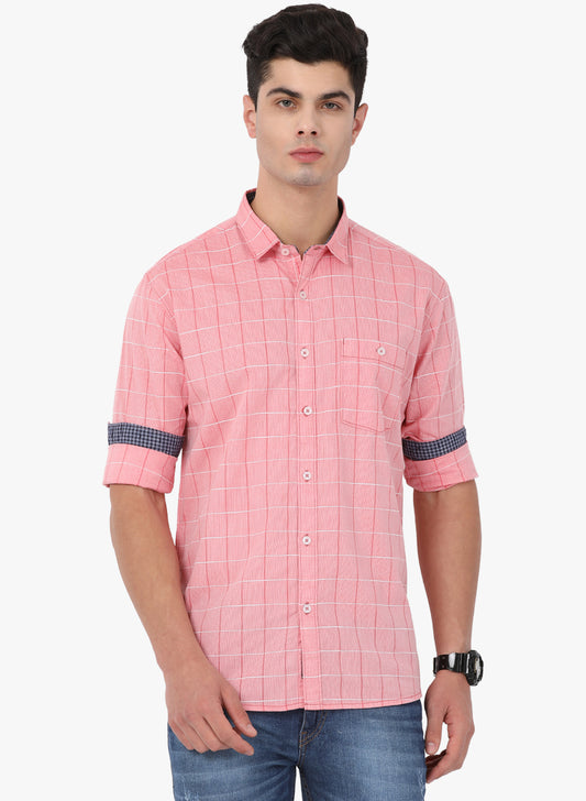 Crossceek Men Red Checks Casual Shirt Crosscreek