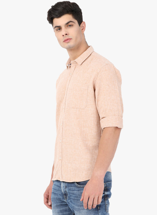 Crosscreek Men Beige Solid Waffle Casual Shirt Crosscreek