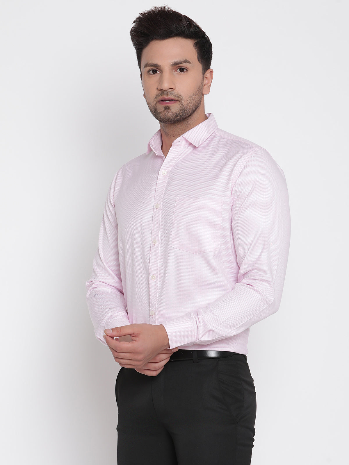 Men Pink Dobby Formal Shirt Copperline