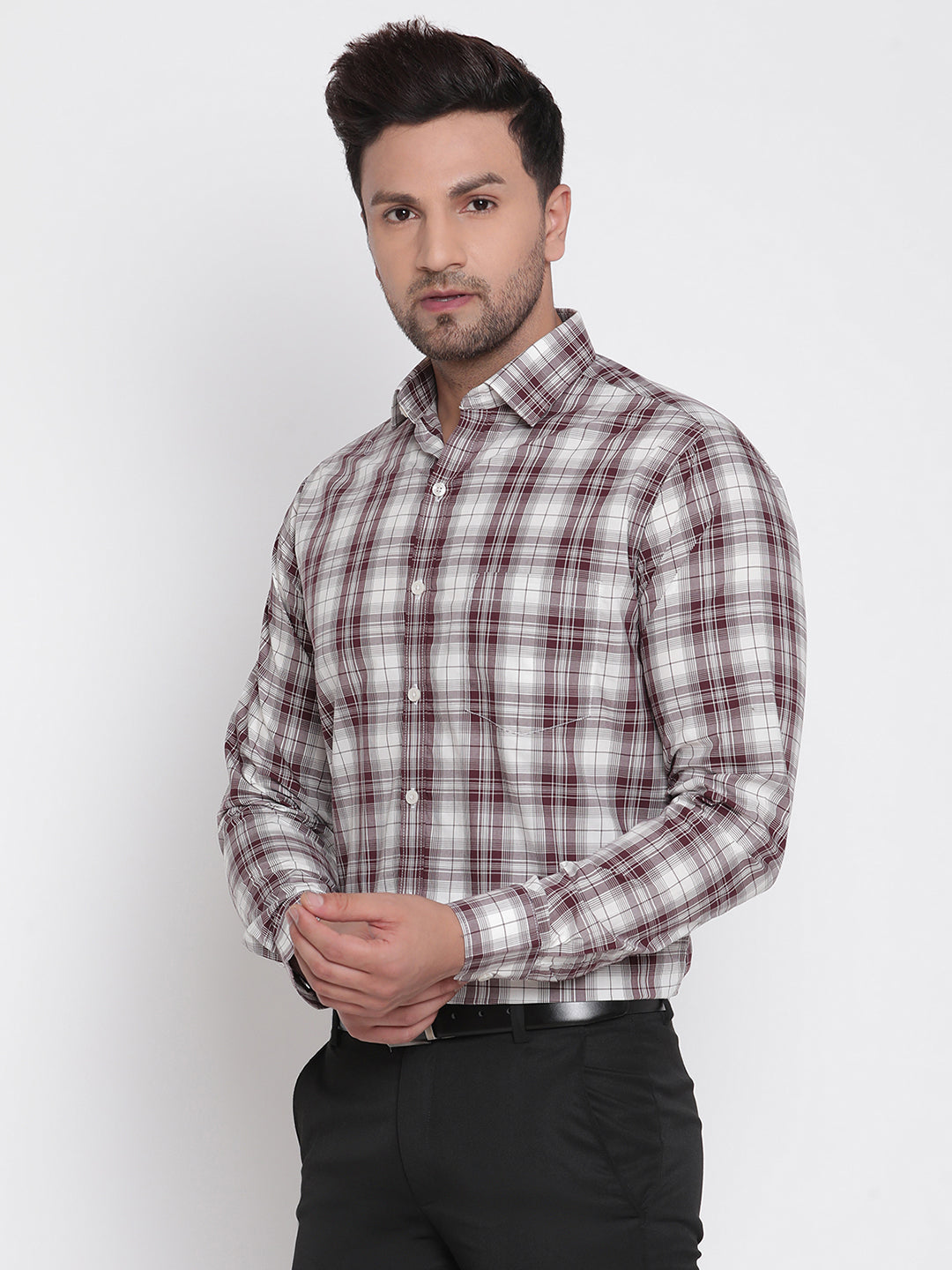 Brown Checked Men Formal Shirt Copperline