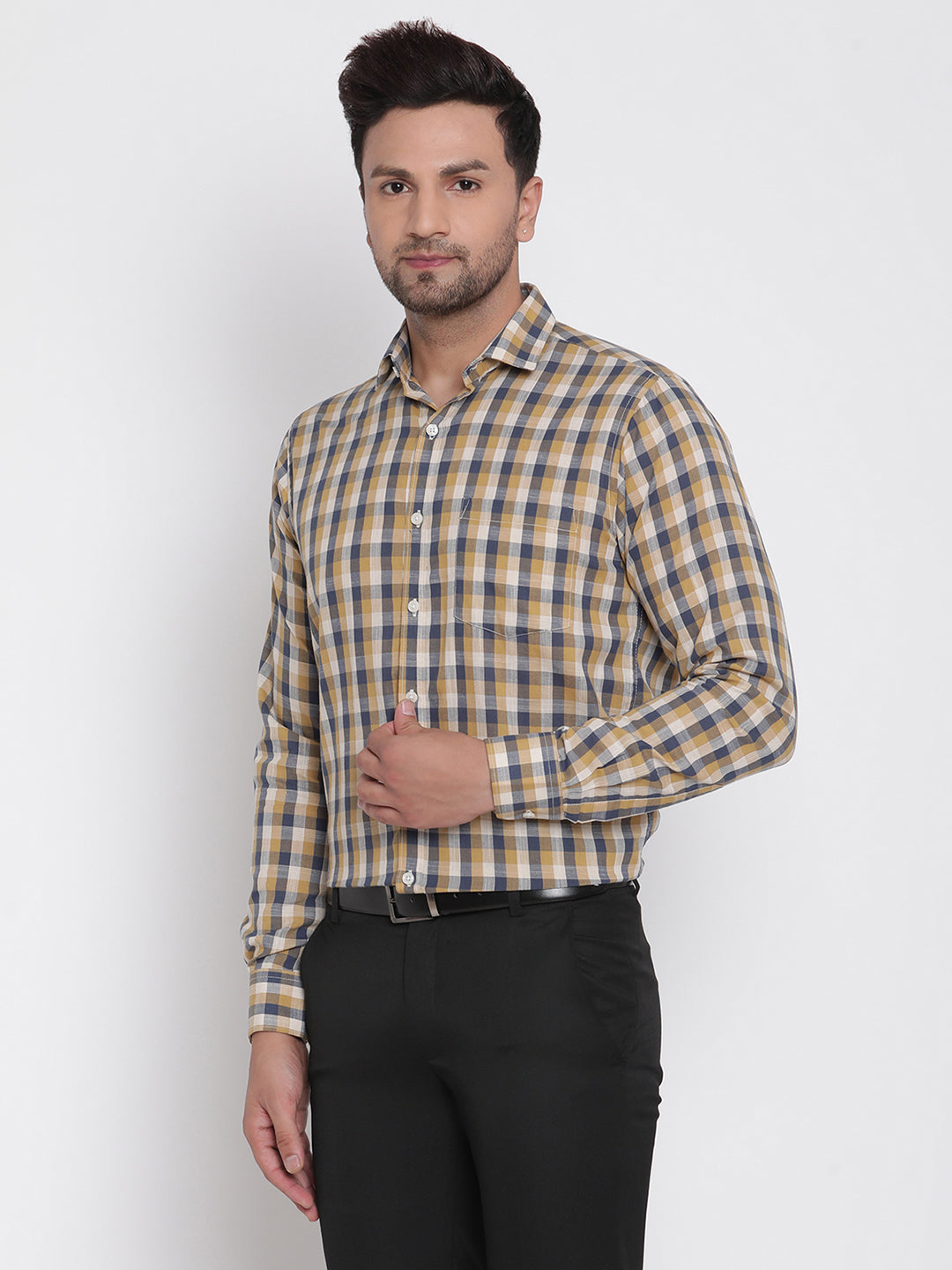 Blue & Brown Checked Men Formal Shirt Copperline