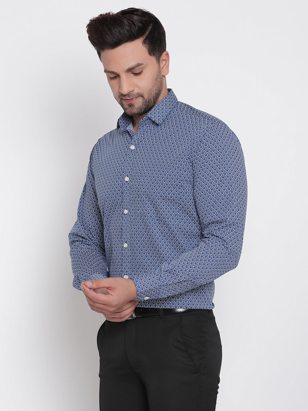 Navy Blue Printed Men Formal Shirt Copperline