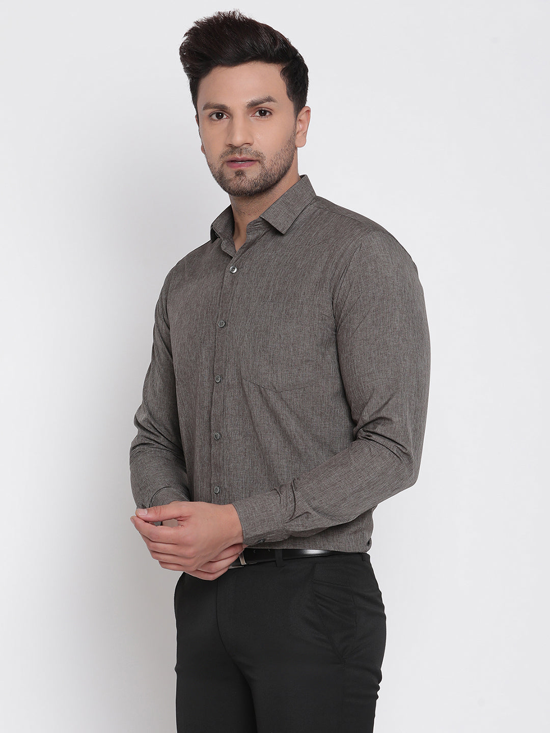 Men Grey Chambray Formal Shirt Copperline