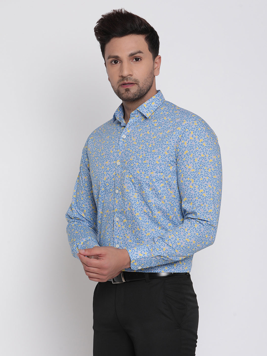 Blue Printed Men Formal Shirt Copperline