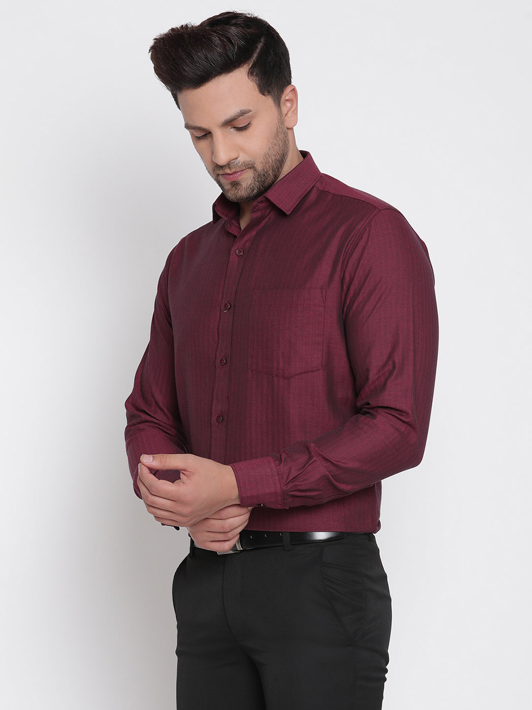 Men Maroon Herringbone Formal Shirt Copperline