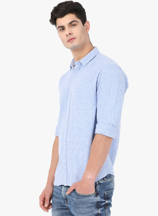 Crosscreek Men Light Blue Solid Waffle Casual Shirt Crosscreek