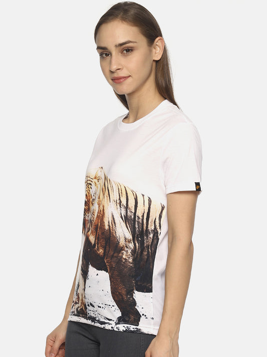 Wolfpack Women White Shivaji The Tiger Printed T-Shirt Wolfpack