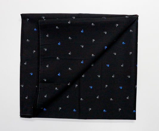 Black Cotton Satin Printed Unstitched Men's Shirt Piece