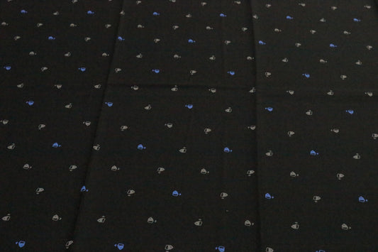 Black Cotton Satin Printed Unstitched Men's Shirt Piece