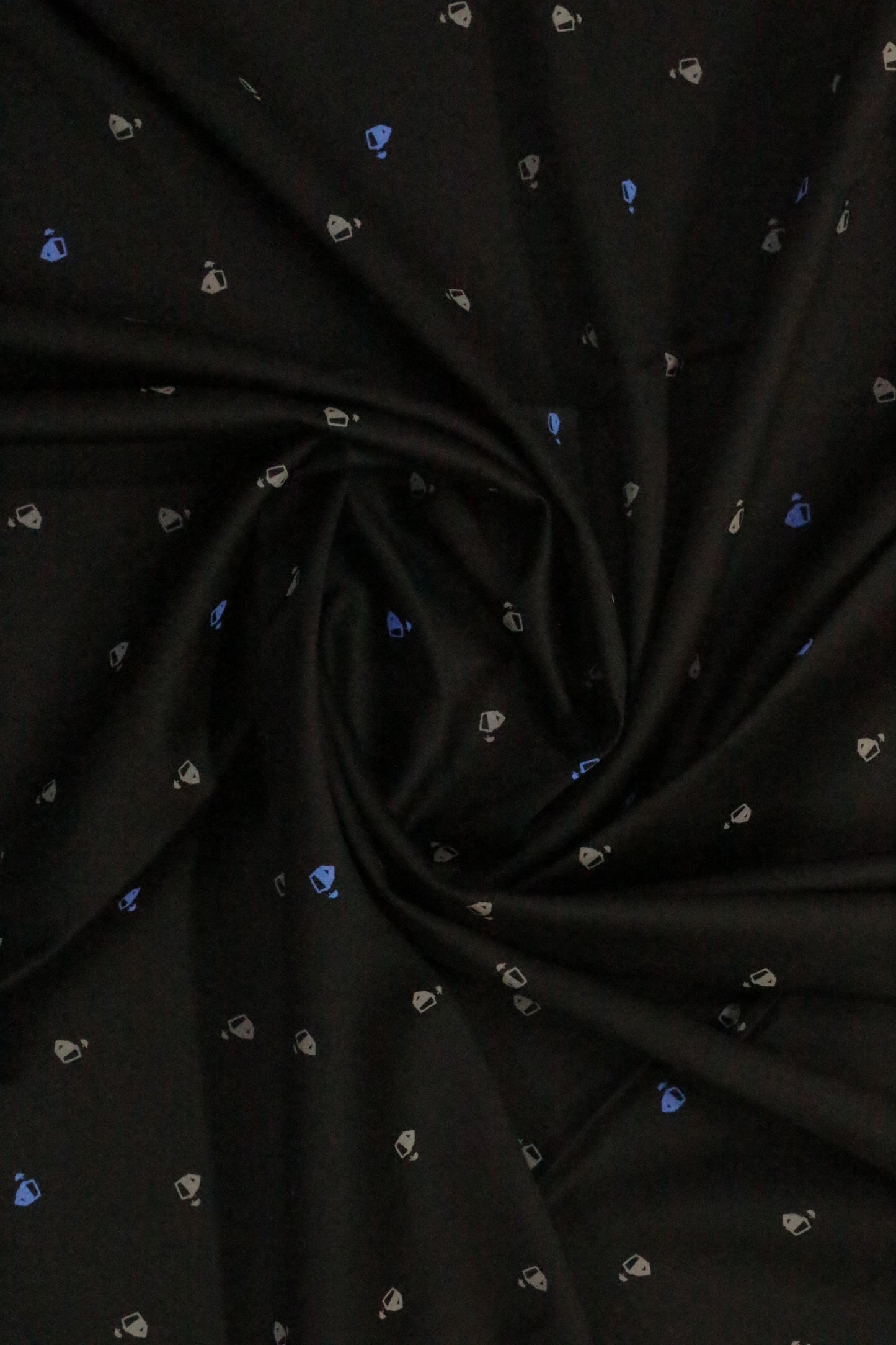 Black Cotton Satin Printed Unstitched Men's Shirt Piece