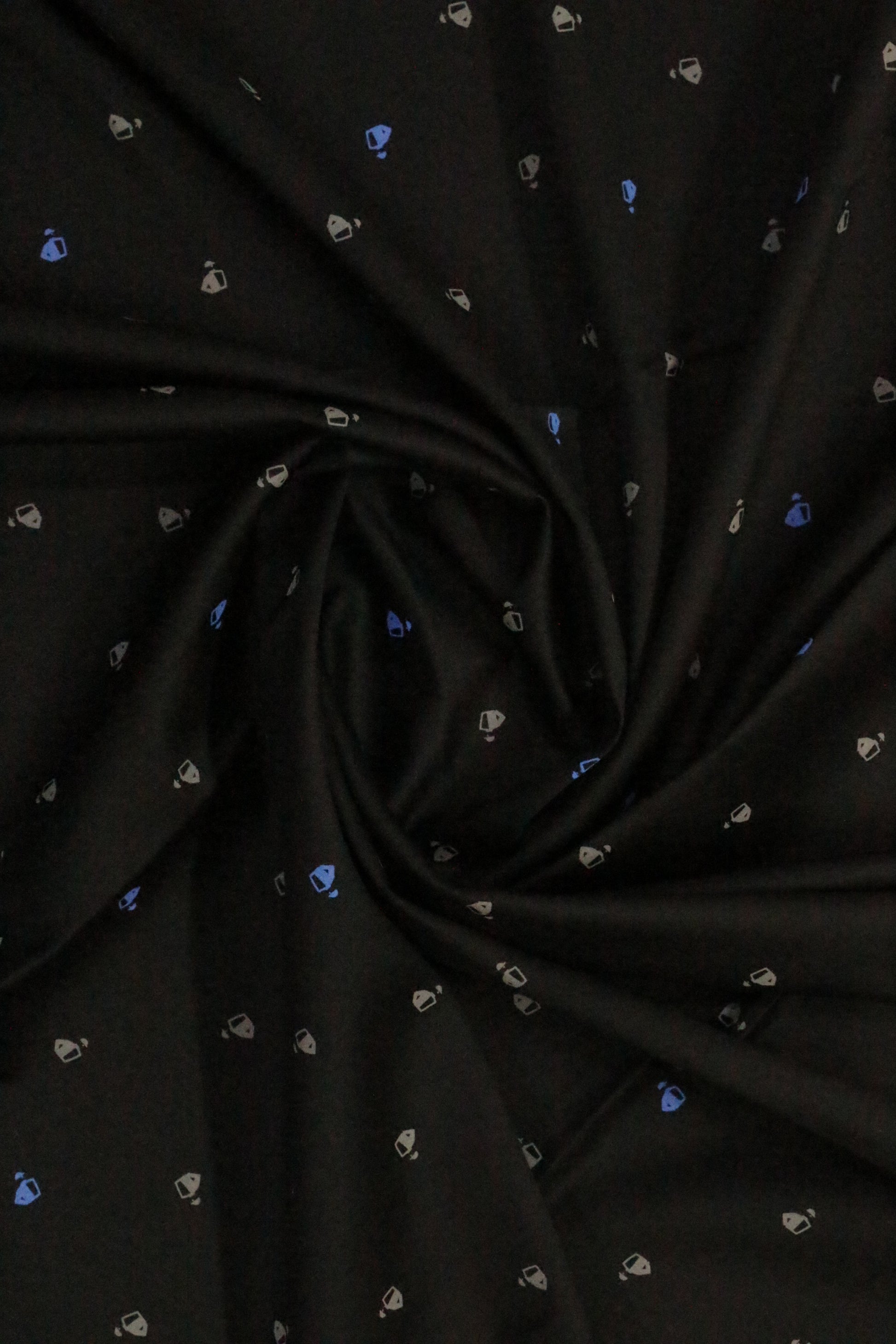 Black Cotton Satin Printed Unstitched Men's Shirt Piece