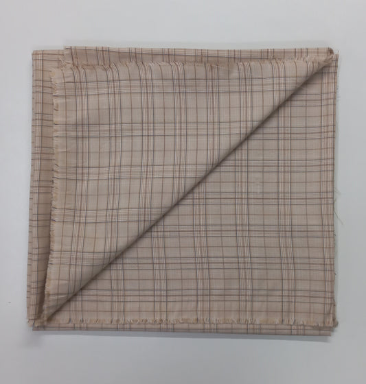 Beige Yarn Dyed Checks Cotton Unstitched Men's Shirt Piece (Width 58 Inch | 1.60 Meters) Crosscreek
