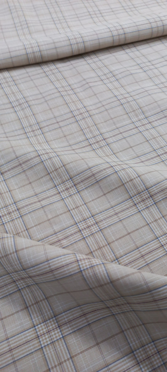 Beige Yarn Dyed Checks Cotton Unstitched Men's Shirt Piece (Width 58 Inch | 1.60 Meters) Crosscreek
