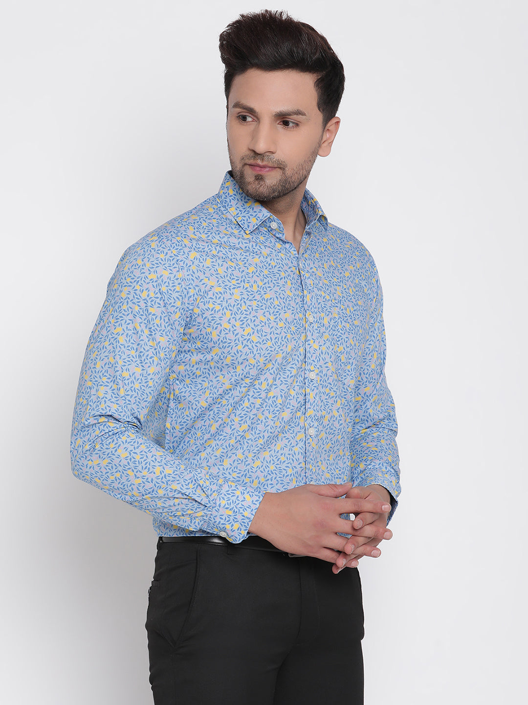 Blue Printed Men Formal Shirt Copperline
