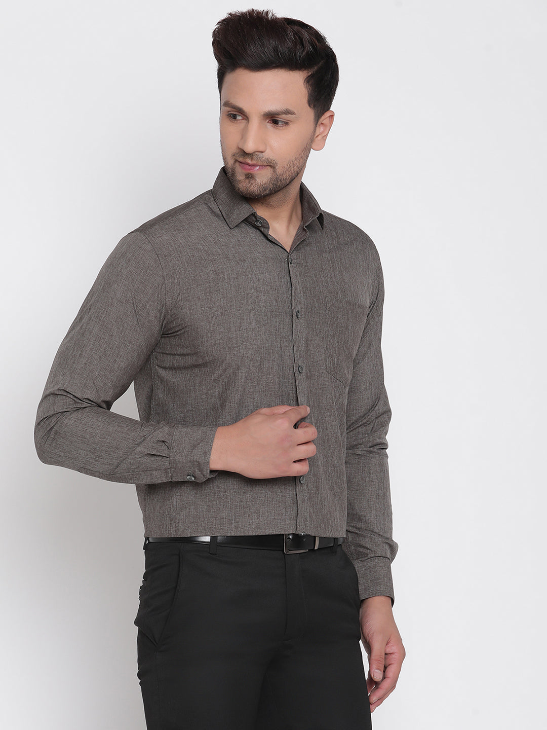 Men Grey Chambray Formal Shirt Copperline