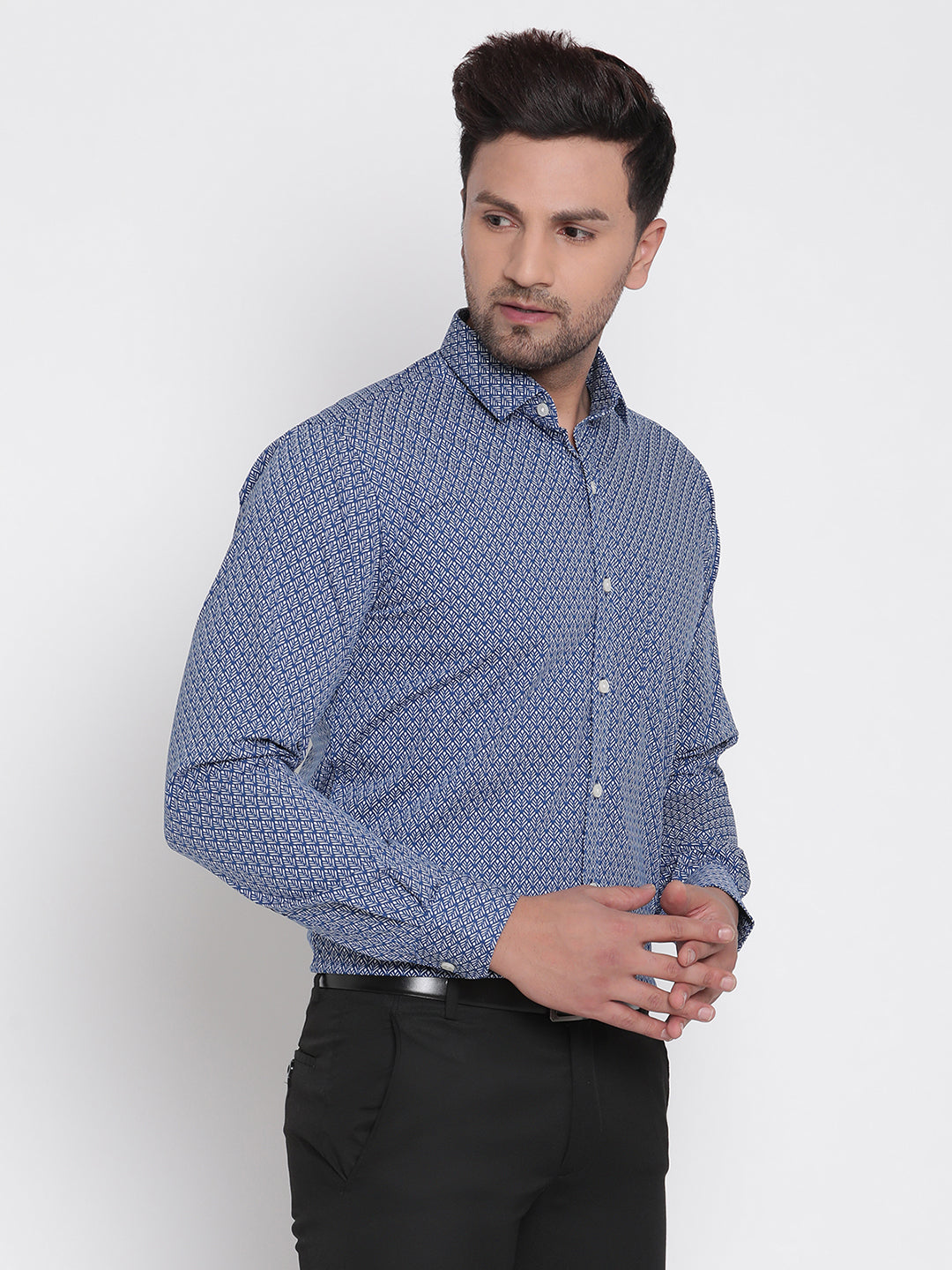 Navy Blue Printed Men Formal Shirt Copperline