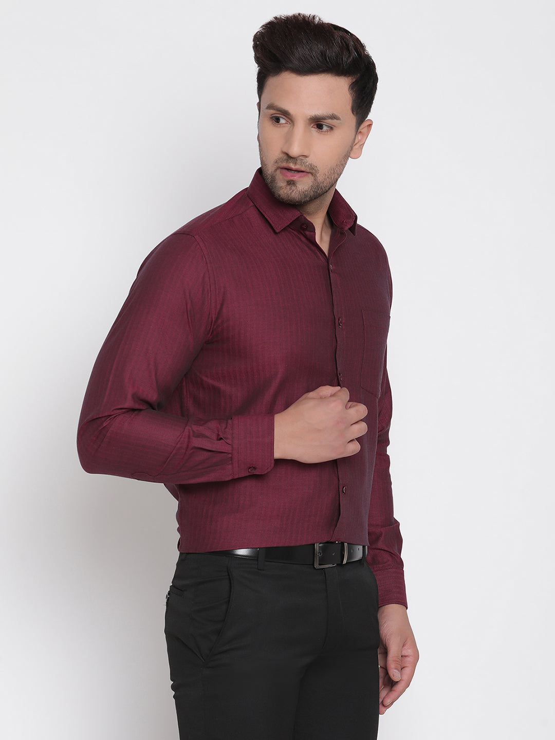 Men Maroon Herringbone Formal Shirt Copperline