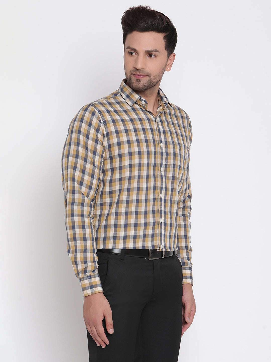 Blue & Brown Checked Men Formal Shirt Copperline