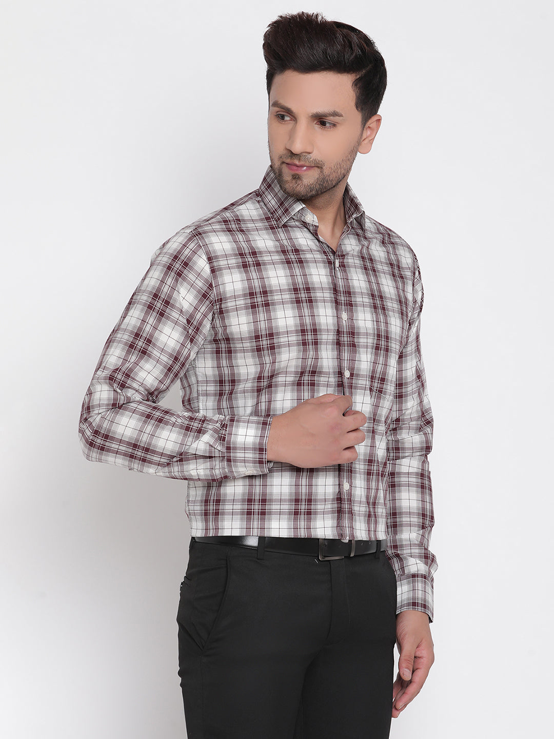 Brown Checked Men Formal Shirt Copperline