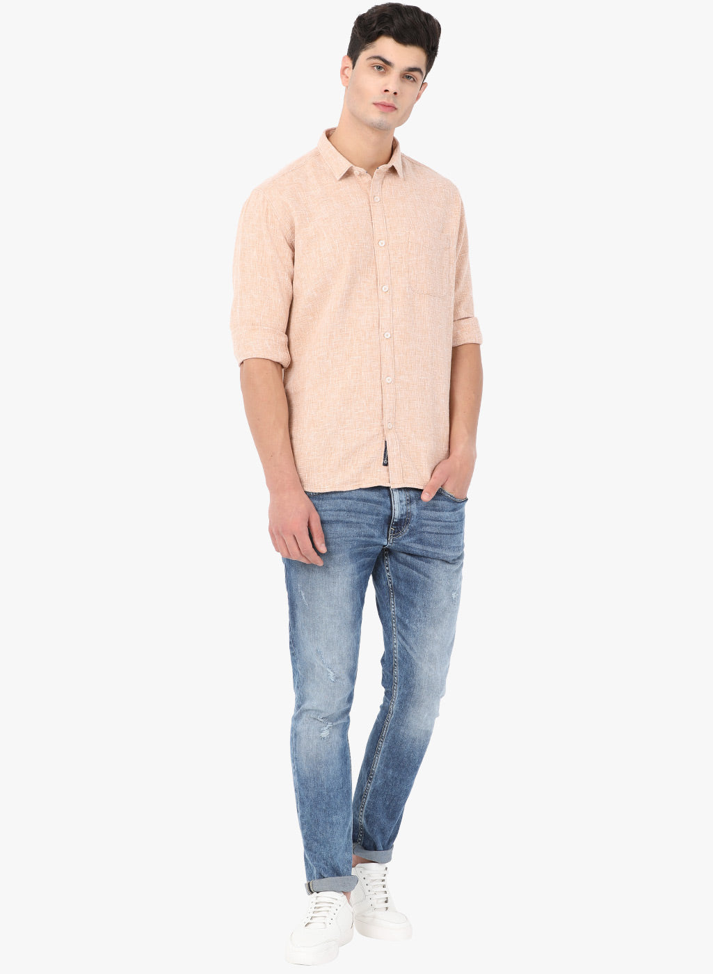 Crosscreek Men Beige Solid Waffle Casual Shirt Crosscreek