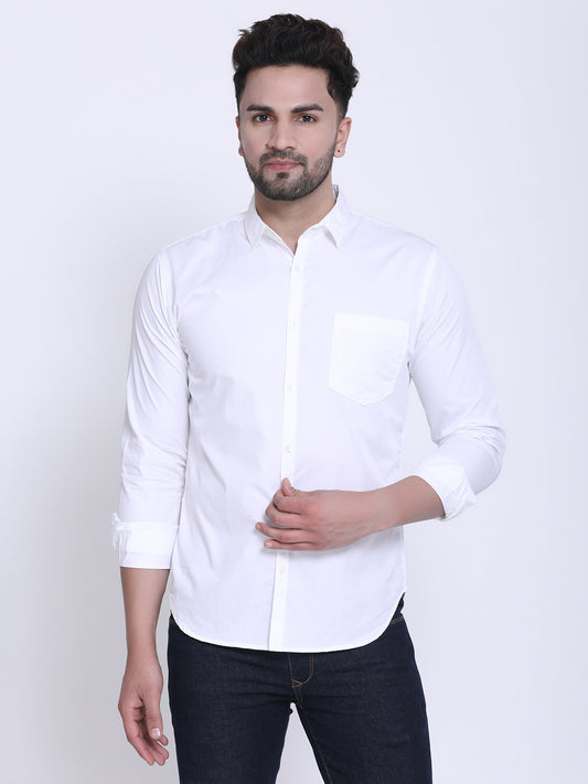 Crosscreek Men White Slim Fit Solid Casual Shirt Crosscreek
