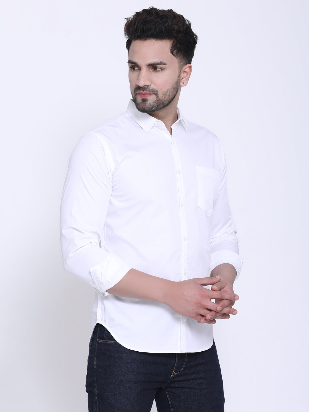 Crosscreek Men White Slim Fit Solid Casual Shirt Crosscreek