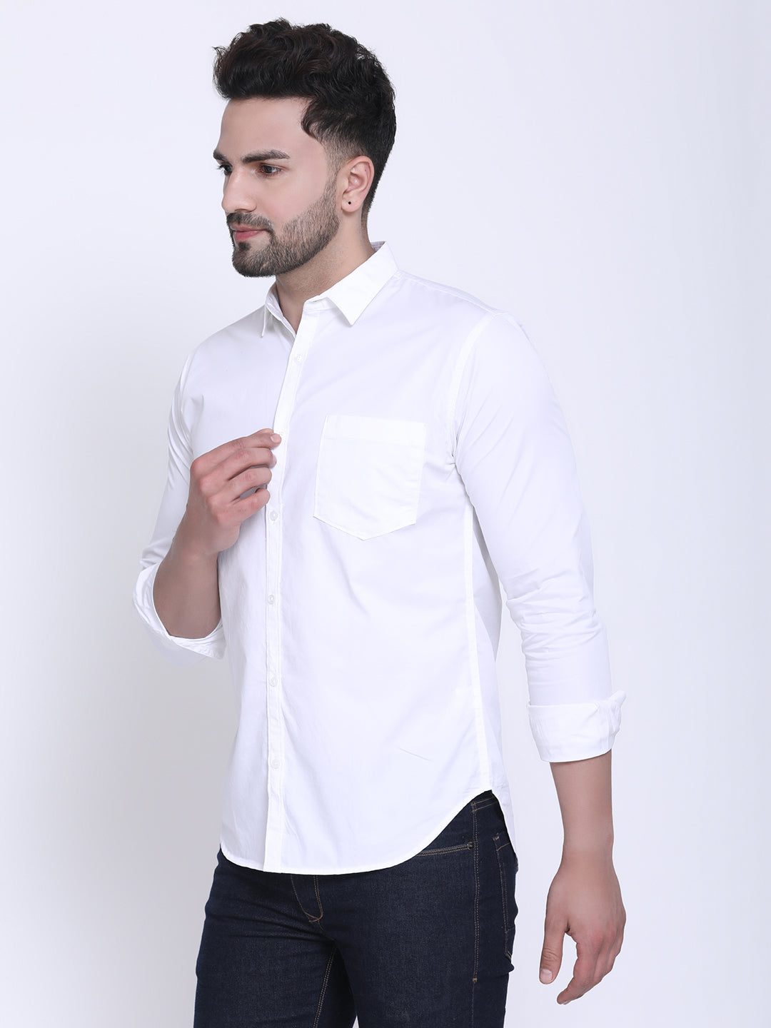 Crosscreek Men White Slim Fit Solid Casual Shirt Crosscreek