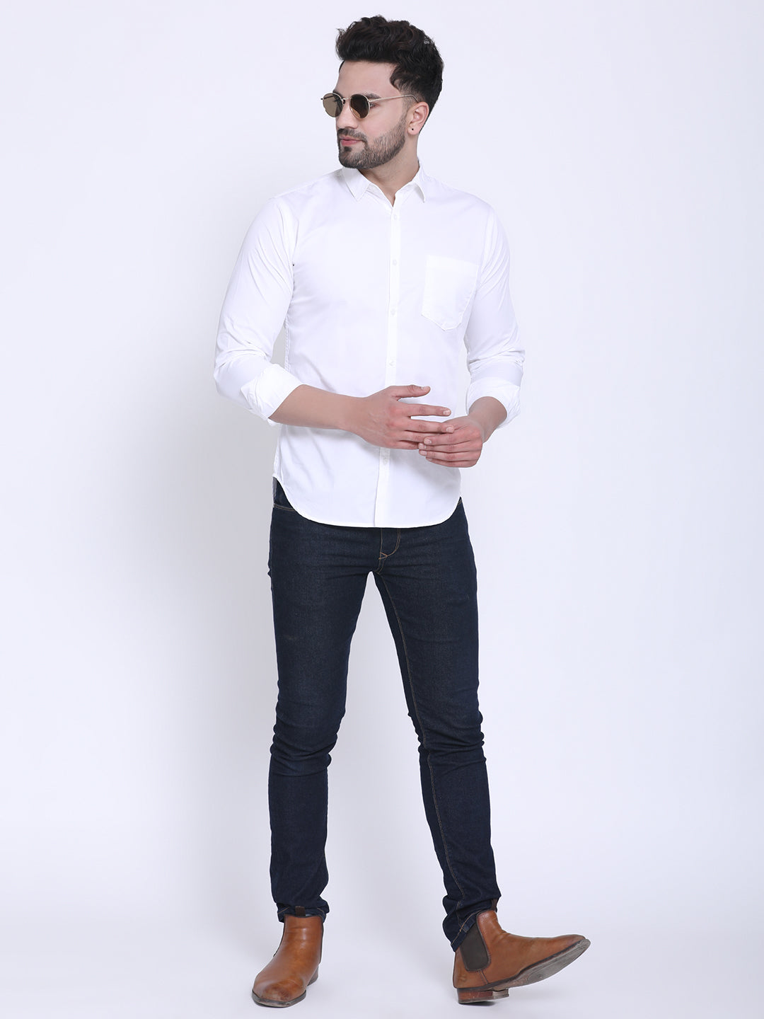 Crosscreek Men White Slim Fit Solid Casual Shirt Crosscreek
