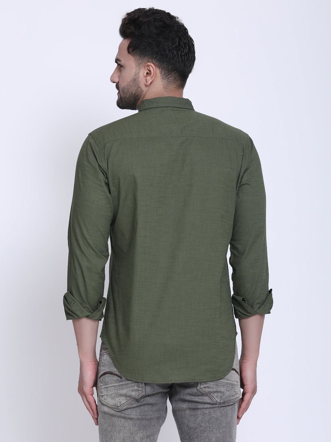 Crosscreek Men Olive Green Slim Fit Solid Casual Shirt Crosscreek