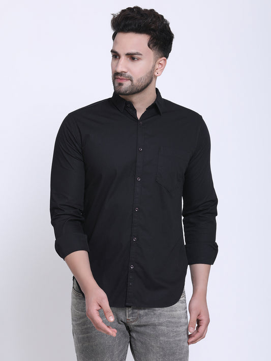 Crosscreek Men Black Slim Fit Solid Casual Shirt Crosscreek
