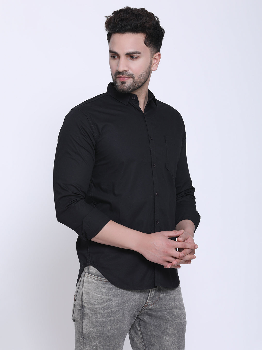 Crosscreek Men Black Slim Fit Solid Casual Shirt Crosscreek