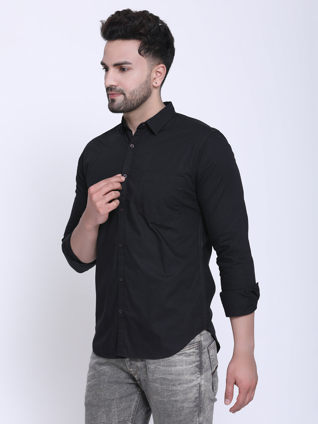 Crosscreek Men Black Slim Fit Solid Casual Shirt Crosscreek