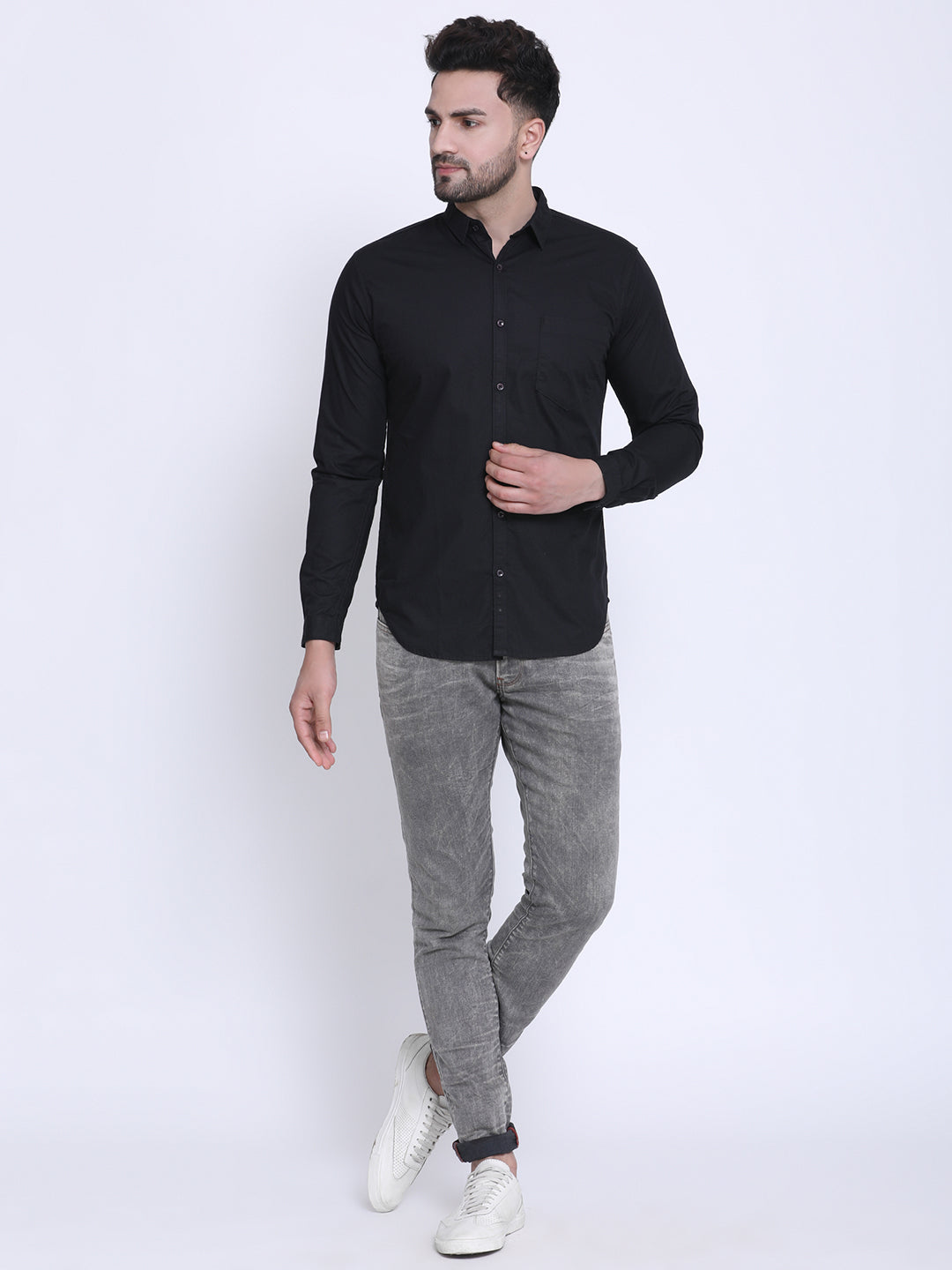 Crosscreek Men Black Slim Fit Solid Casual Shirt Crosscreek