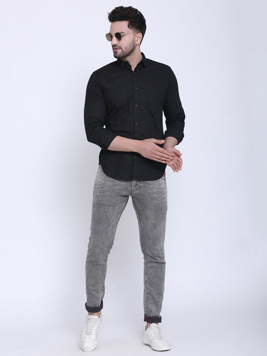 Crosscreek Men Black Slim Fit Solid Casual Shirt Crosscreek