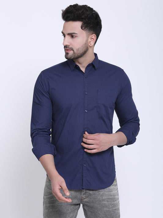 Crosscreek Men Navy Blue Slim Fit Solid Casual Shirt Crosscreek